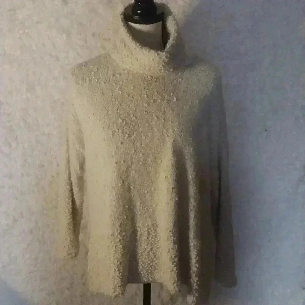 POL Boucle Popcorn Chunky Knit Oversized Sweater Cowl Neck Cream Women's Size S